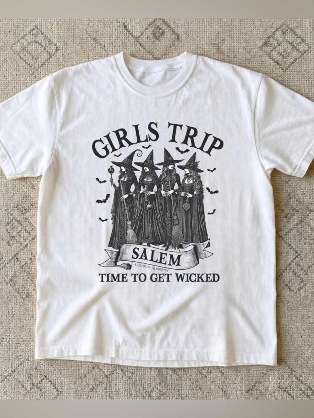 Girls Trip Salem Retro Halloween Witch Graphic Tee - Witchy Gifts